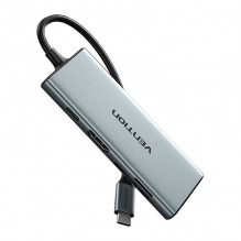 USB-C prie HDMI, 3x USB 3.0, SD, TF, PD Hub Vention TOPHB 0,15 m pilka