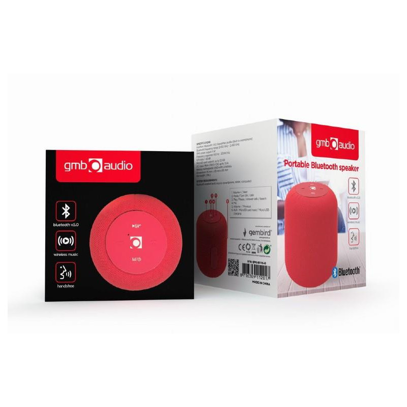 Portable Speaker, GEMBIRD, Portable / Wireless, 1xMicroSD Card Slot, Bluetooth, Red, SPK-BT-15-R