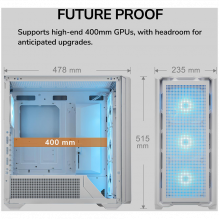 COUGAR | MX600 White | PC Case | Mid Tower / Mesh Front Panel / 3 x 140mm + 1 x 120mm Fans / Transparent Left Panel