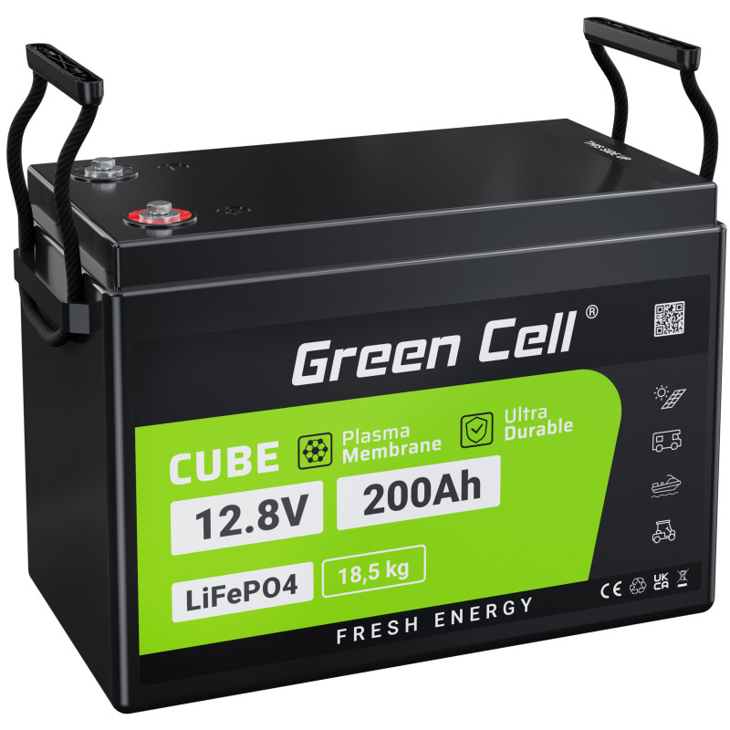 Green Cell LiFePO4 200Ah 12.8V 2560Wh Lithium Iron Phosphate battery for Camper, Solar Panels, Foodtruck, Off-Grid