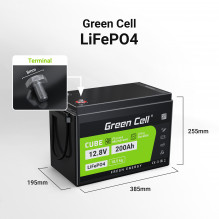 Green Cell LiFePO4 200Ah 12,8V 2560Wh ličio geležies fosfato akumuliatorius, skirtas kemperiams, saulės kolektoriams, Fo