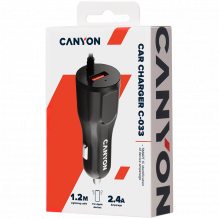 CANYON automobilinis įkroviklis C-033 2.4A/ USB-A įmontuotas Lightning Black