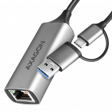 AXAGON ADE-TXCA USB-C USB3.2 Gen 1 + USB-A reduction- Gigabit Ethernet 10/ 100/ 1000 Adapter, metal, titan grey