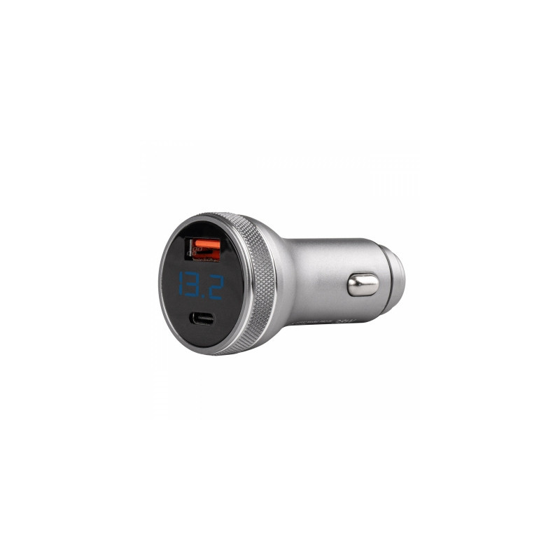 car charger with voltmeter 38w pch pro-06 usb+usb-c 12v 24v amio-02932