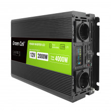 Green Cell PowerInverter LCD 12 voltų 2000W/40000W automobilinis keitiklis su ekranu - gryna sinusinė banga