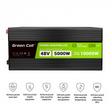 Green Cell PowerInverter LCD 48V 5000W/10000W automobilinis keitiklis su ekranu – gryna sinusinė banga