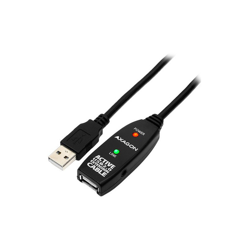 Axagon Active extension USB 2.0 A-M A-F cable, 5 m long. Power supply option.
