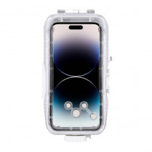 Plastikinis vandeniui atsparus telefono dėklas Puluz iPhone 14 Plus/ Pro Max/ 13 Pro Max/ 12 Pro Max/ 11 Pro Max (baltas