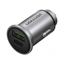 Dual Port Car Charger USB-A, USB-C Vention FFBH0 18/ 20W Gray