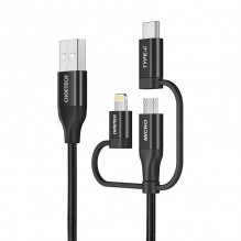 Kabelis Choetech IP0030, MFi 3in1, USB-A/ Lightning/ Micro USB/ USB-C, 5V, 1,2m (juodas)