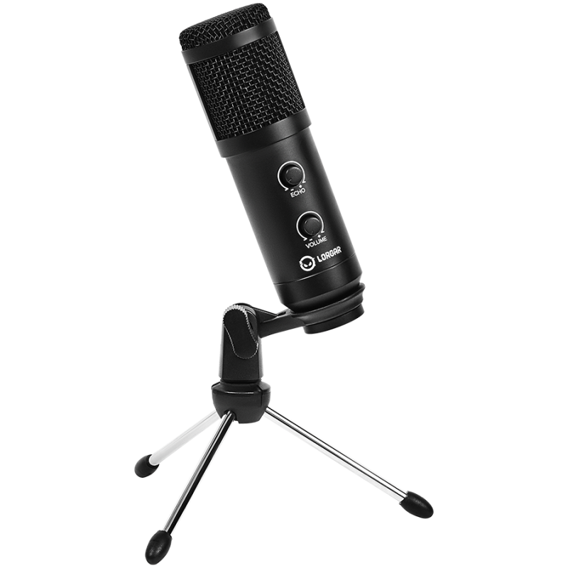 LORGAR Soner 313, Gaming Microphone, USB condenser microphone with Volume Knob & Echo Knob, Frequency Response: 80 Hz—17