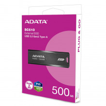 External SSD, ADATA, SC610, 500GB, USB 3.2, Write speed 500 MBytes / sec, Read speed 550 MBytes / sec, SC610-500G-CBK / 
