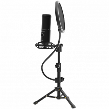 LORGAR Voicer 721, Gaming Microphone, Black, USB condenser microphone with tripod stand and pop filter, including 1 micr