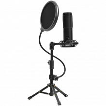 LORGAR Voicer 721, Gaming Microphone, Black, USB condenser microphone with tripod stand and pop filter, including 1 micr