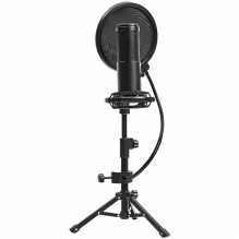 LORGAR Voicer 721, Gaming Microphone, Black, USB condenser microphone with tripod stand and pop filter, including 1 micr