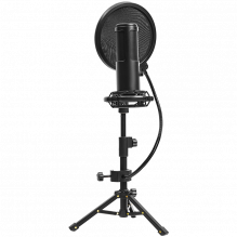 LORGAR Voicer 721, žaidimų mikrofonas, juodas, USB kondensacinis mikrofonas su trikojo stovu ir pop filtru, įskaitant 1 