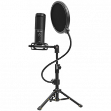 LORGAR Voicer 721, Gaming Microphone, Black, USB condenser microphone with tripod stand and pop filter, including 1 micr