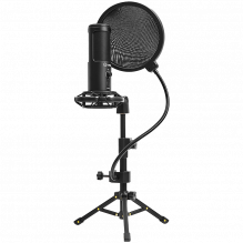 LORGAR Voicer 721, Gaming Microphone, Black, USB condenser microphone with tripod stand and pop filter, including 1 micr