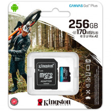Kingston 256GB microSDXC Canvas Go Plus 170R A2 U3 V30 kortelė + ADP, EAN: 740617301250