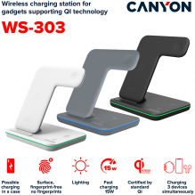 CANYON wireless charger WS-303 15W 3in1 Gray