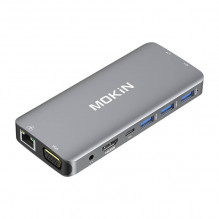MOKiN 10 in 1 Adapter Hub USB-C prie 3x USB 3.0 + USB-C įkrovimas + HDMI + 3,5 mm garsas + VGA + 2x RJ45 + Micro SD skai