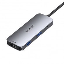MOKiN 7 viename Adapter Hub USB-C prie 2x USB 3.0 + 2x USB-C + SD + Micro SD + HDMI (sidabro spalvos)