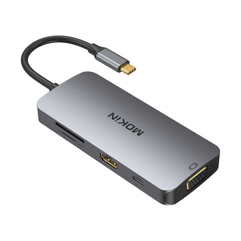 MOKiN 8in1 USB-C adapteris su 3x USB 3.0 + HDMI + USB-C + VGA + SD kortelių skaitytuvas + Micro SD kortelių skaitytuvas 