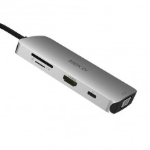 MOKiN 8in1 USB-C adapteris su 3x USB 3.0 + HDMI + USB-C + VGA + SD kortelių skaitytuvas + Micro SD kortelių skaitytuvas 