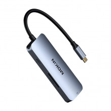 MOKiN 7 in 1 Multiport Hub USB-C iki 3x USB3.0+ SD/ TF + HDMI + PD (sidabro spalvos)