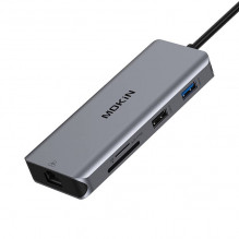 MOKiN 9in1 Laptop Docking Station USB C to 2x USB 3.0 + USB 2.0 + 2x HDMI + SD/ TF + RJ45 + PD (silver)