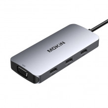 MOKiN 7in1 Adapter Hub USB-C prie 2x HDMI + 3x USB 2.0 + DP + VGA (sidabro spalvos)