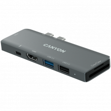 CANYON DS-5, kelių prievadų prijungimo stotis su 7 prievadais, 1*C tipo PD100W+2*HDMI+1*USB3.0+1*USB2.0+1*SD+1*TF. Įvest