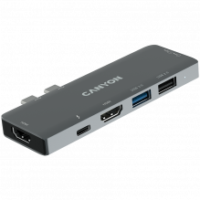 CANYON DS-5, Multiport Docking Station with 7 port, 1*Type C PD100W+2*HDMI+1*USB3.0+1*USB2.0+1*SD+1*TF. Input 100-240V, 