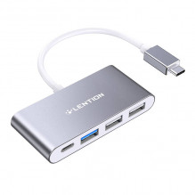 Lention 4in1 Hub USB-C į USB 3.0 + 2x USB 2.0 + USB-C (pilka)