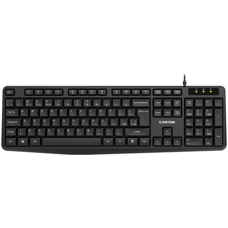 CANYON Wired Keyboard, 104 keys, USB2.0, Black, cable length 1.8m, 443*145*24mm, 0.37kg, Cyrillic