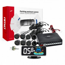 Reversing parking sensors, black LED 3D, front and rear, amio-03191