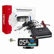 Reversing parking sensors, white LED 3D, front and rear, amio-03194