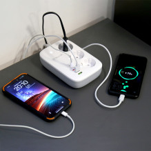 Tellur Smart WiFi Power Strip 3 Outlets, PD30W, QC18W, 2xUSB 2.4A 2500W 10A 2m