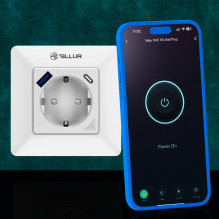 „Tellur Smart WiFi“ sieninis kištukas 3600W 16A, PD20W, USB 18W, energijos skaitymas, baltas