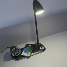 „Tellur Nostalgia“ belaidis stalinis įkroviklis, „Bluetooth“ garsiakalbis, juoda stalinė lempa