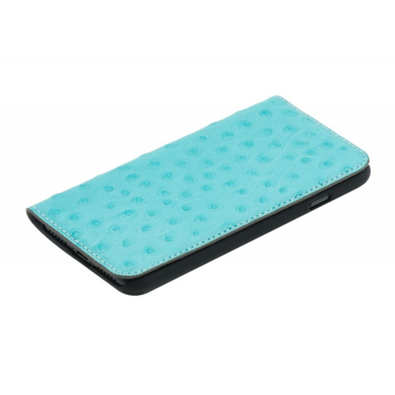 Tellur Book case Ostrich Genuine Leather for iPhone 7 turquoise