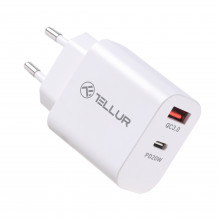 Tellur Dual Port Wall Charger PDHC PD 20W + QC3,0 18W White