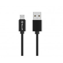 „Tellur“ duomenų kabelis, USB į „Micro USB“, nailoninis pintas, 1 m juodas
