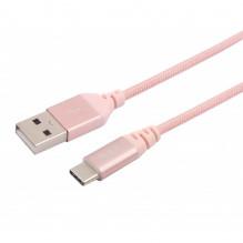 „Tellur Data“ kabelis, USB prie C tipo, pagamintas iš kevlaro, 3A, 1 m rožinio aukso