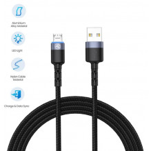 „Tellur“ duomenų kabelis iš USB į „Micro USB“ LED nailoninį pintą 1,2 m juodą