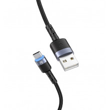 „Tellur“ duomenų kabelis USB su C tipo LED nailoniniu pintu 1,2 m juodu