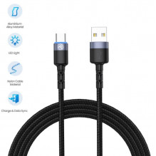 Tellur Data Cable USB to Type-C LED Nylon Braided 1.2m Black