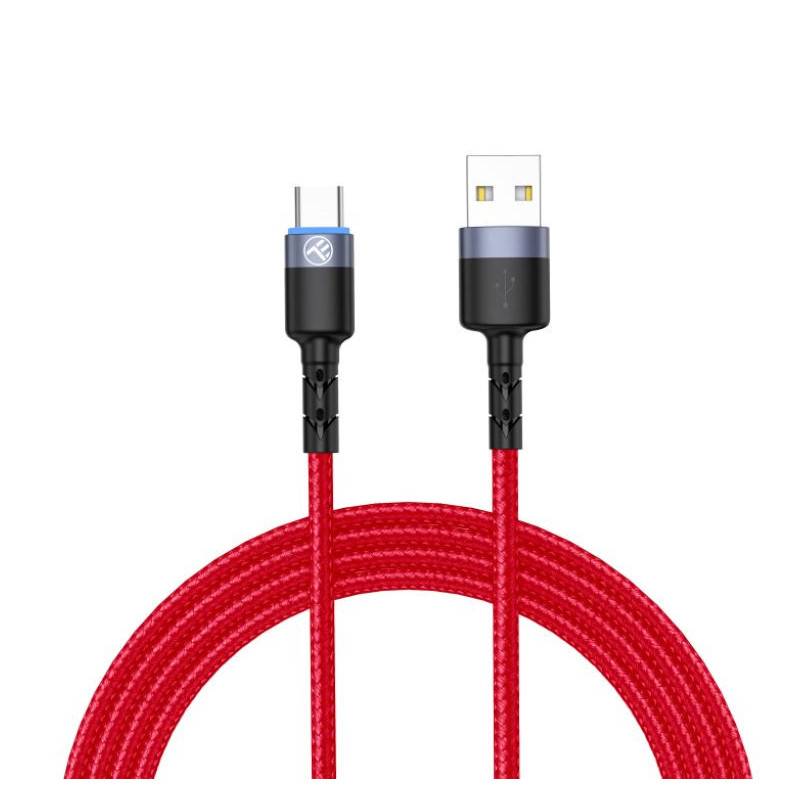 Tellur Data Cable USB to Type-C with LED Light 3A 1.2m Red