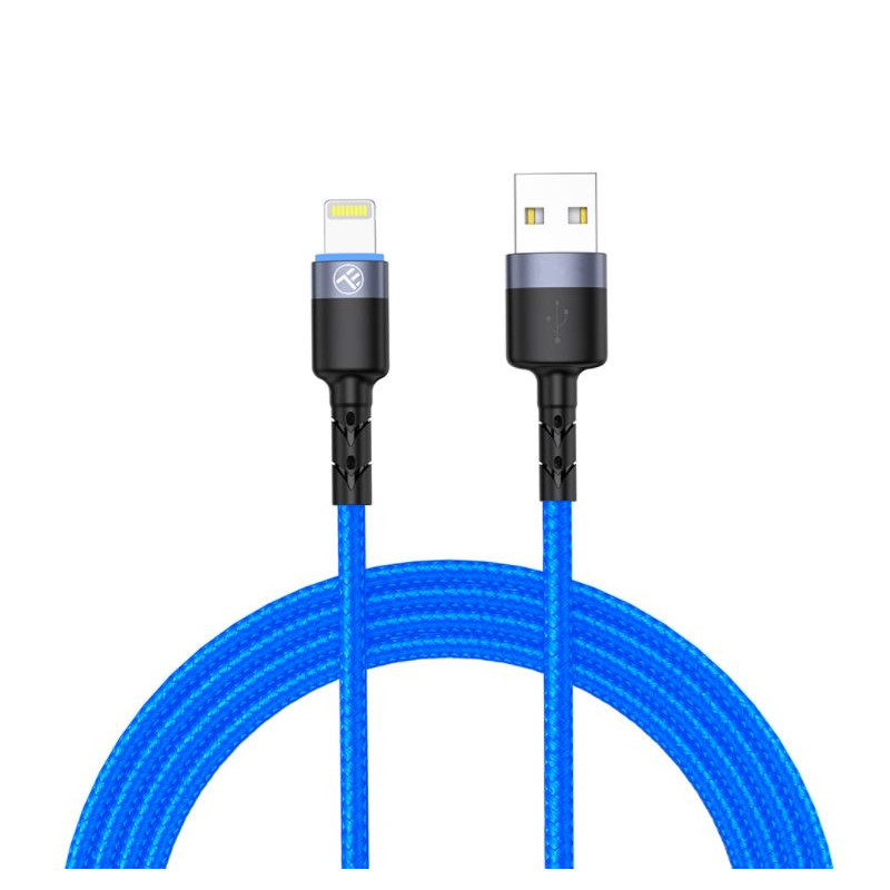 „Tellur“ duomenų kabelis USB prie „Lightning“ su LED šviesa, 3A 1,2 m mėlynas