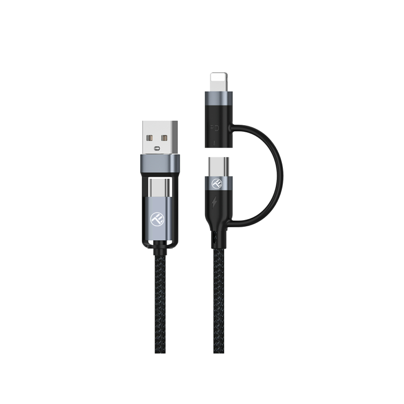 Tellur 4in1 Cable USB / Type-C to Type-C (PD65W) / Lightning (PD20W) 1m Black